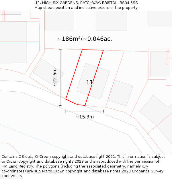 11, HIGH SIX GARDENS, PATCHWAY, BRISTOL, BS34 5SS: Plot and title map