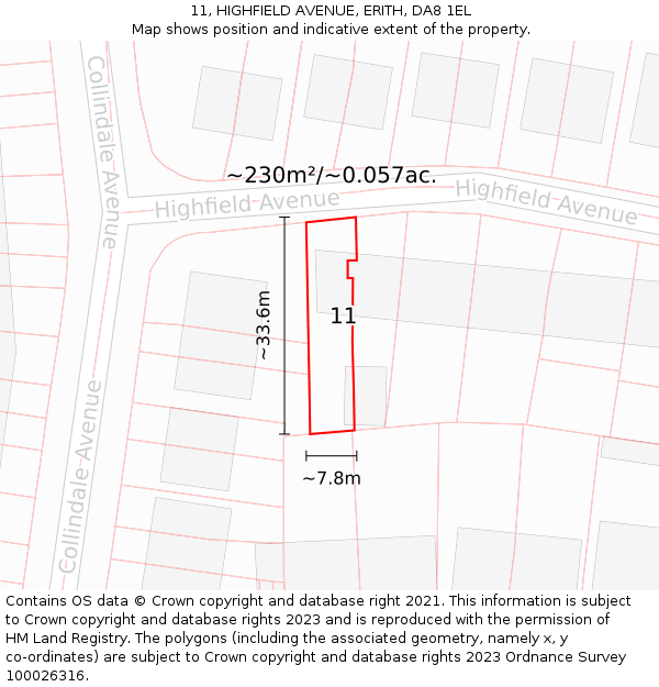 11, HIGHFIELD AVENUE, ERITH, DA8 1EL: Plot and title map