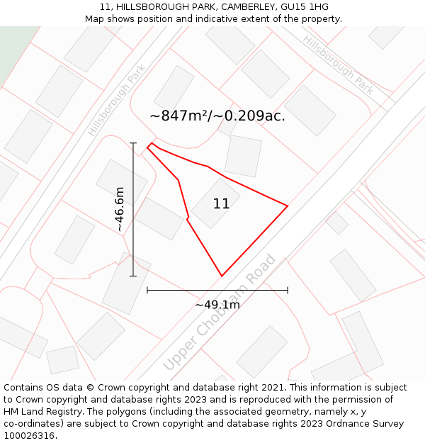 11, HILLSBOROUGH PARK, CAMBERLEY, GU15 1HG: Plot and title map