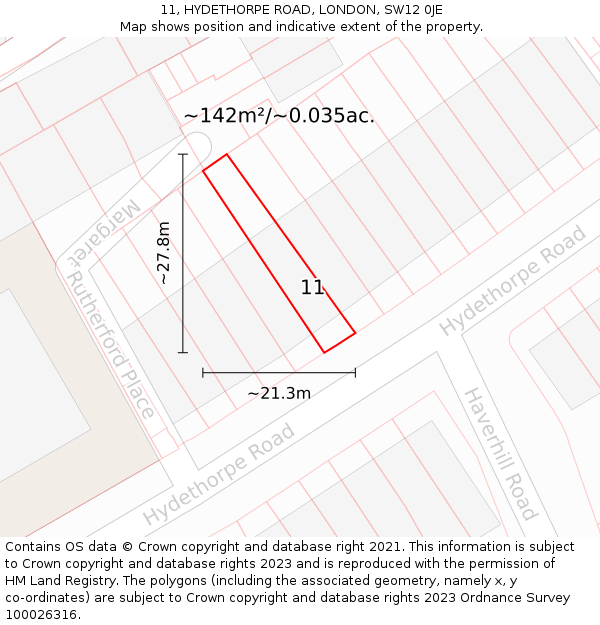 11, HYDETHORPE ROAD, LONDON, SW12 0JE: Plot and title map