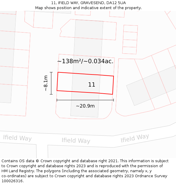 11, IFIELD WAY, GRAVESEND, DA12 5UA: Plot and title map