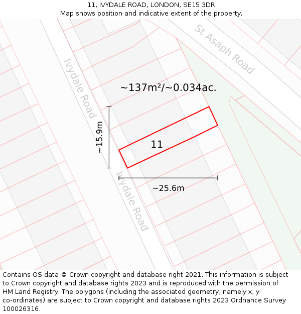 11, IVYDALE ROAD, LONDON, SE15 3DR: Plot and title map