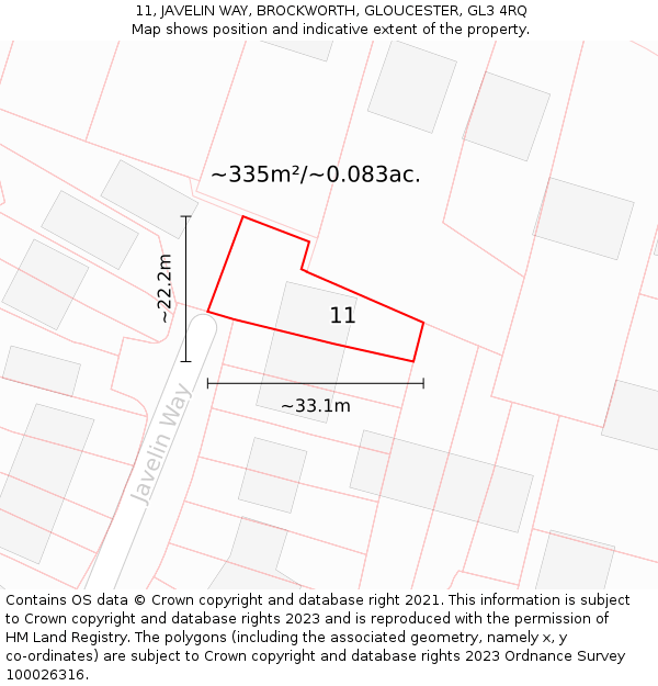 11, JAVELIN WAY, BROCKWORTH, GLOUCESTER, GL3 4RQ: Plot and title map