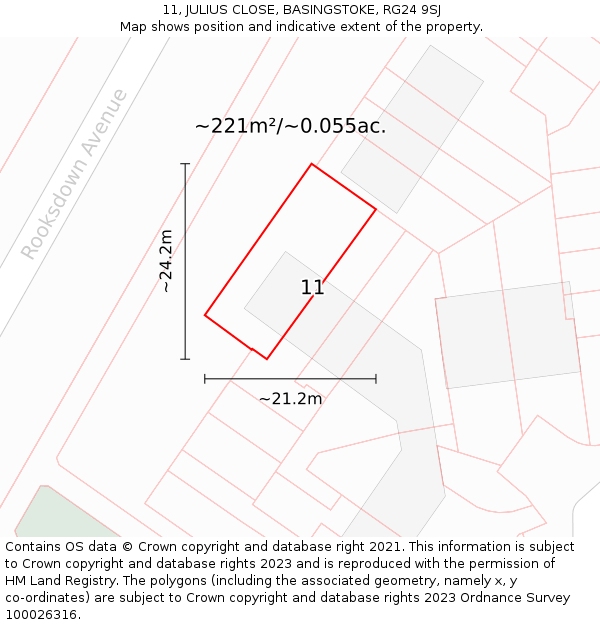 11, JULIUS CLOSE, BASINGSTOKE, RG24 9SJ: Plot and title map