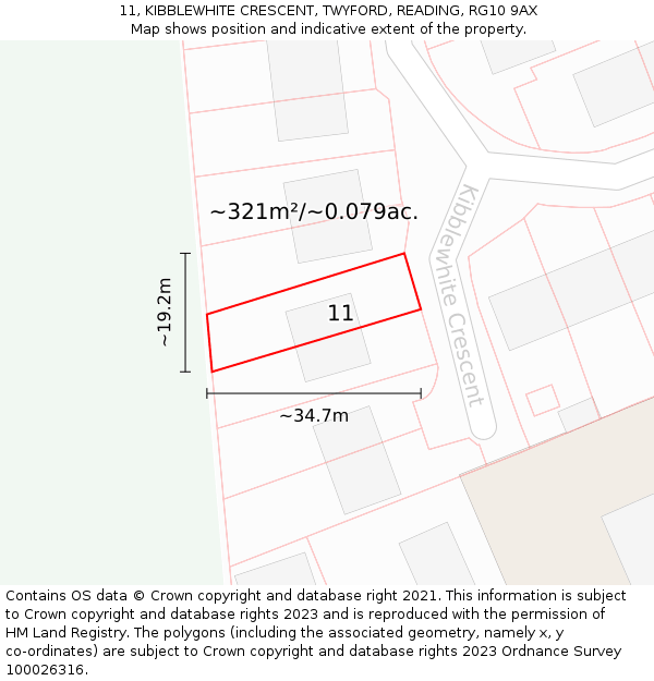 11, KIBBLEWHITE CRESCENT, TWYFORD, READING, RG10 9AX: Plot and title map
