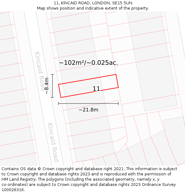 11, KINCAID ROAD, LONDON, SE15 5UN: Plot and title map