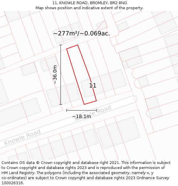 11, KNOWLE ROAD, BROMLEY, BR2 8NG: Plot and title map