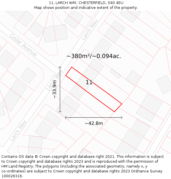11, LARCH WAY, CHESTERFIELD, S40 4EU: Plot and title map