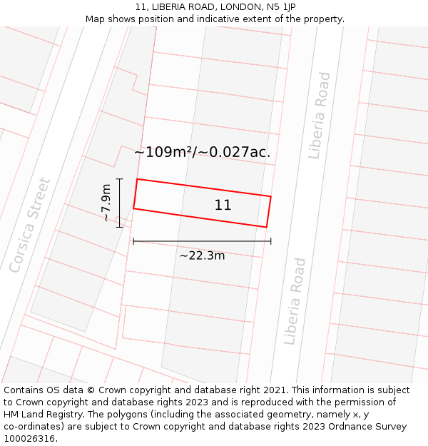 11, LIBERIA ROAD, LONDON, N5 1JP: Plot and title map