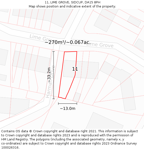 11, LIME GROVE, SIDCUP, DA15 8PH: Plot and title map