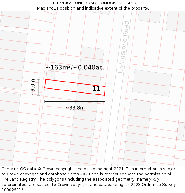 11, LIVINGSTONE ROAD, LONDON, N13 4SD: Plot and title map