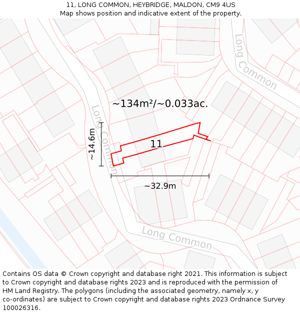 11, LONG COMMON, HEYBRIDGE, MALDON, CM9 4US: Plot and title map