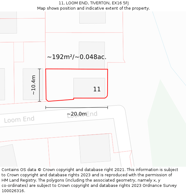 11, LOOM END, TIVERTON, EX16 5FJ: Plot and title map