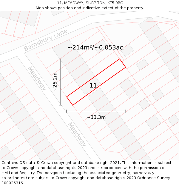 11, MEADWAY, SURBITON, KT5 9RG: Plot and title map