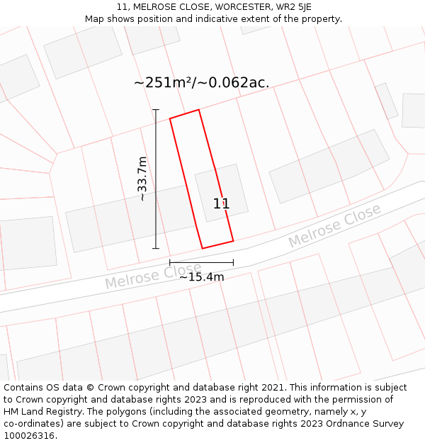 11, MELROSE CLOSE, WORCESTER, WR2 5JE: Plot and title map