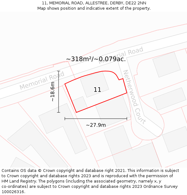 11, MEMORIAL ROAD, ALLESTREE, DERBY, DE22 2NN: Plot and title map