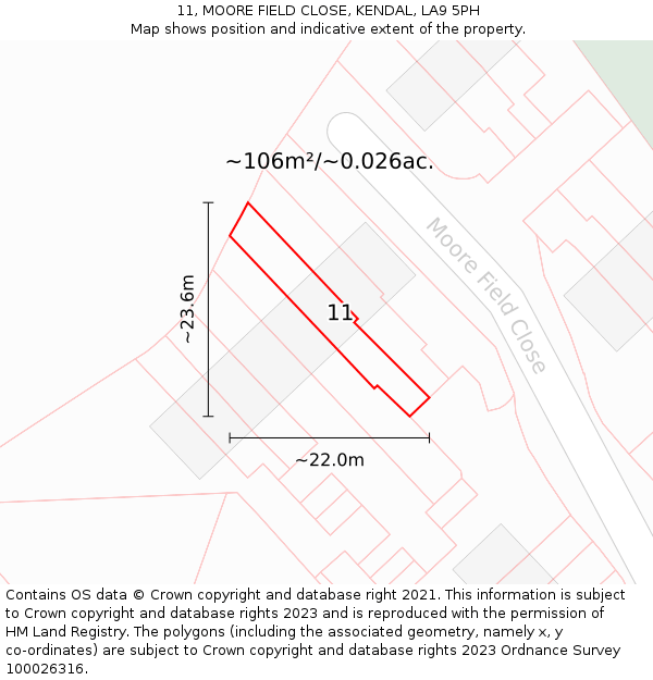 11, MOORE FIELD CLOSE, KENDAL, LA9 5PH: Plot and title map