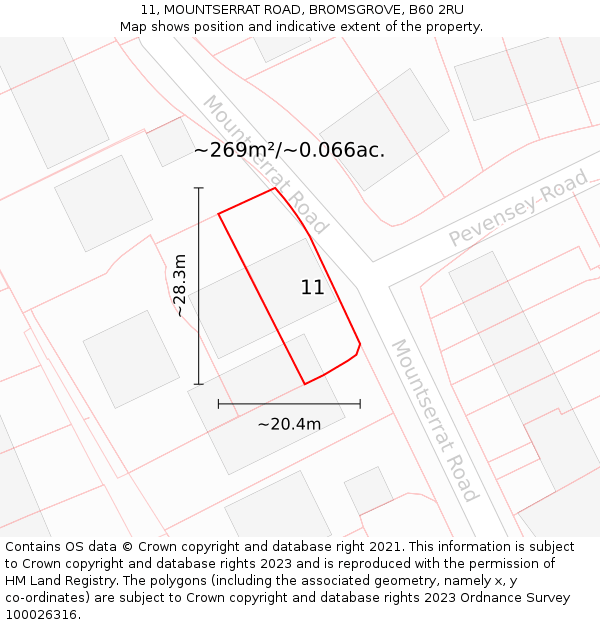 11, MOUNTSERRAT ROAD, BROMSGROVE, B60 2RU: Plot and title map