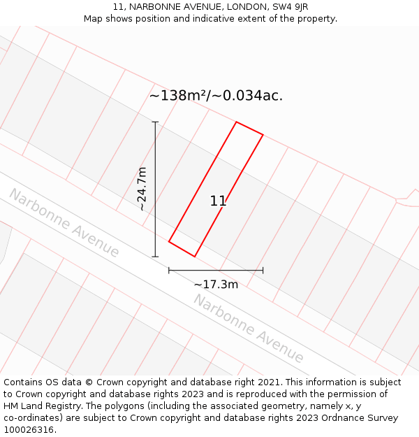 11, NARBONNE AVENUE, LONDON, SW4 9JR: Plot and title map