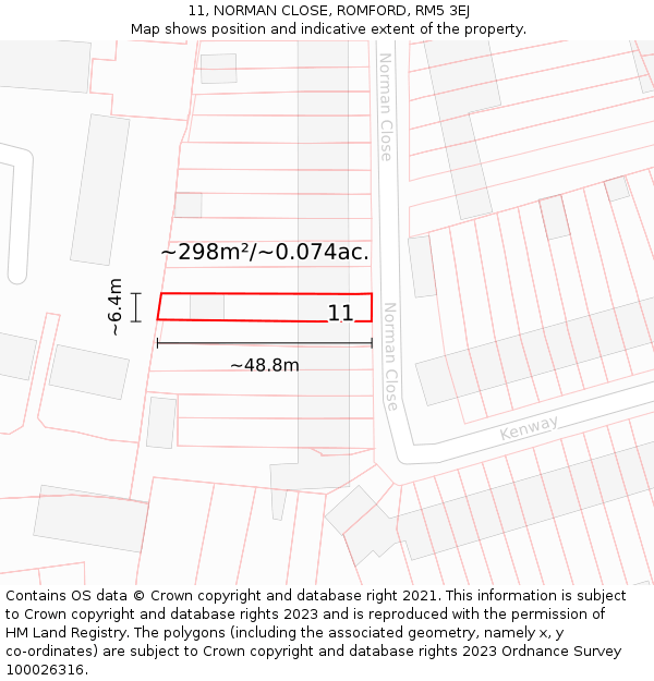 11, NORMAN CLOSE, ROMFORD, RM5 3EJ: Plot and title map