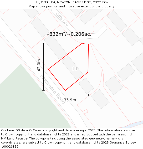 11, OFFA LEA, NEWTON, CAMBRIDGE, CB22 7PW: Plot and title map