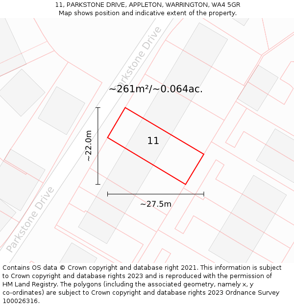 11, PARKSTONE DRIVE, APPLETON, WARRINGTON, WA4 5GR: Plot and title map