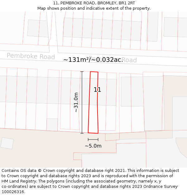 11, PEMBROKE ROAD, BROMLEY, BR1 2RT: Plot and title map