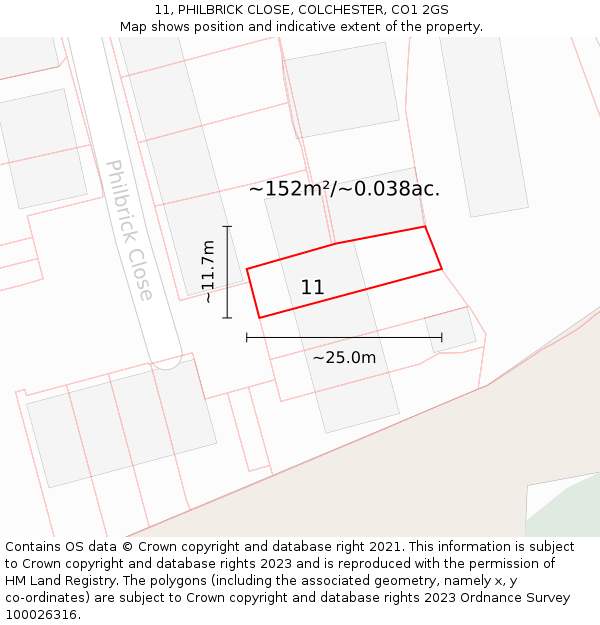 11, PHILBRICK CLOSE, COLCHESTER, CO1 2GS: Plot and title map