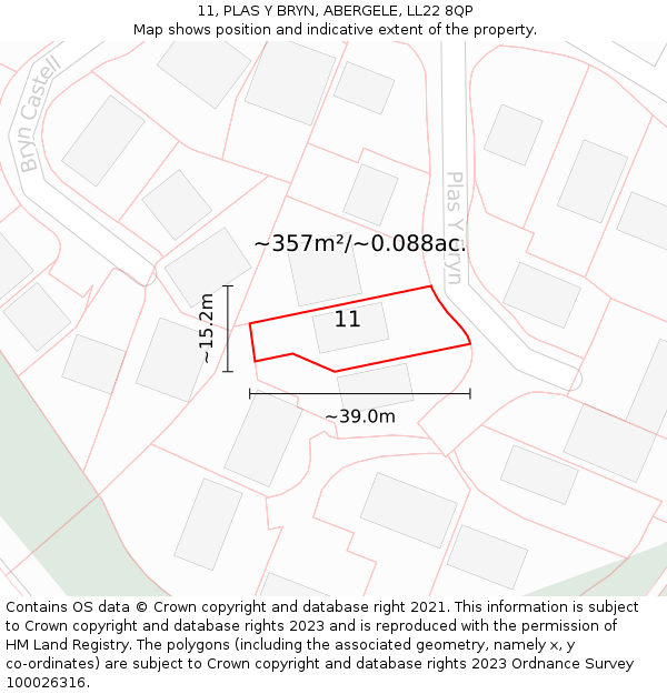 11, PLAS Y BRYN, ABERGELE, LL22 8QP: Plot and title map