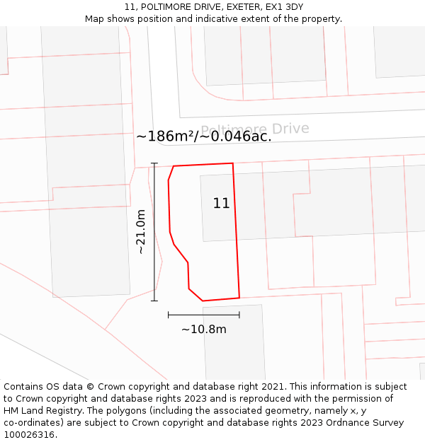 11, POLTIMORE DRIVE, EXETER, EX1 3DY: Plot and title map
