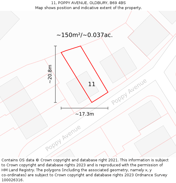 11, POPPY AVENUE, OLDBURY, B69 4BS: Plot and title map