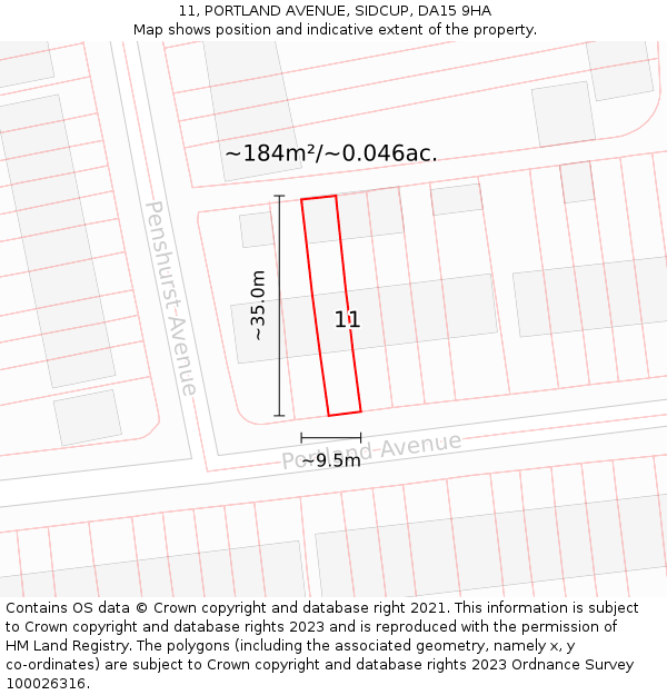 11, PORTLAND AVENUE, SIDCUP, DA15 9HA: Plot and title map
