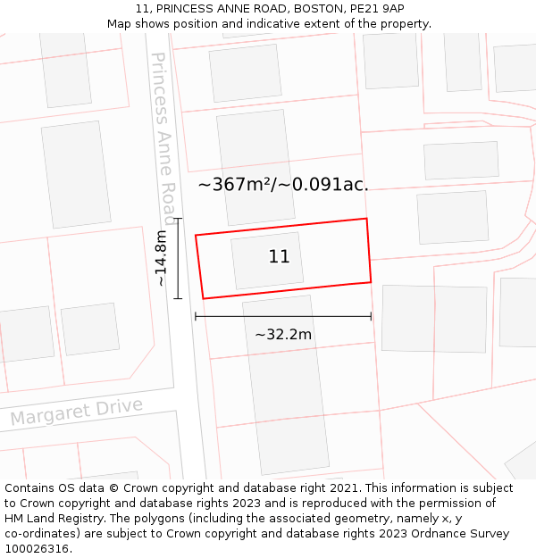 11, PRINCESS ANNE ROAD, BOSTON, PE21 9AP: Plot and title map