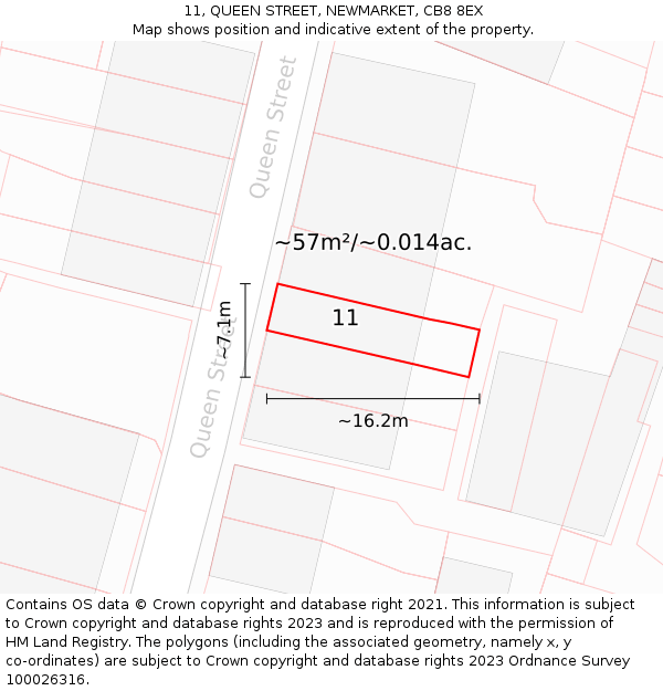 11, QUEEN STREET, NEWMARKET, CB8 8EX: Plot and title map