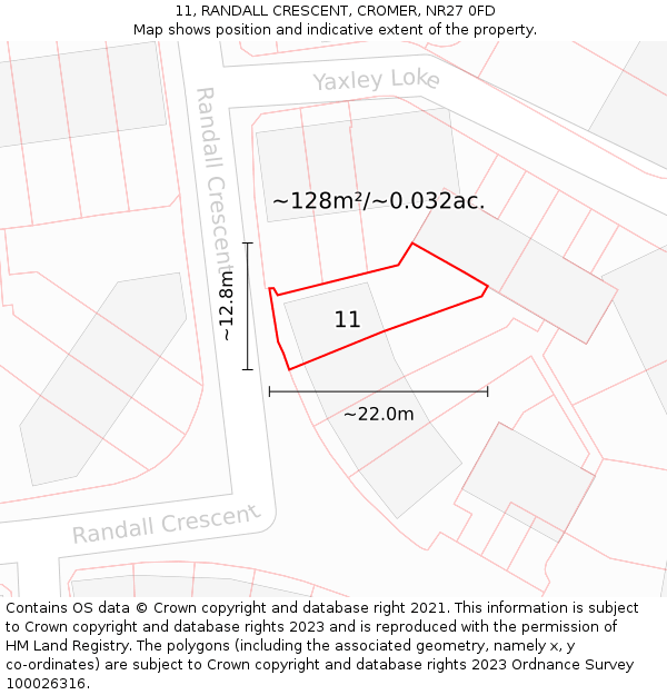 11, RANDALL CRESCENT, CROMER, NR27 0FD: Plot and title map