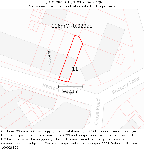 11, RECTORY LANE, SIDCUP, DA14 4QN: Plot and title map