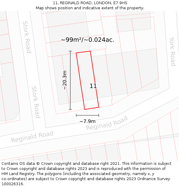 11, REGINALD ROAD, LONDON, E7 9HS: Plot and title map