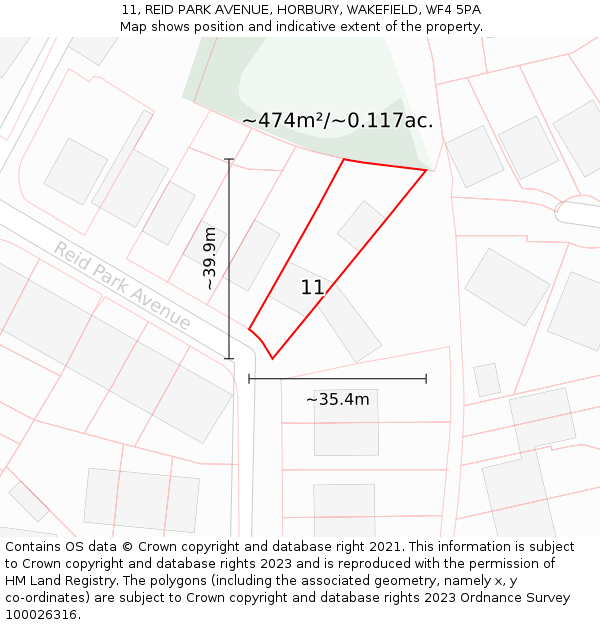 11, REID PARK AVENUE, HORBURY, WAKEFIELD, WF4 5PA: Plot and title map