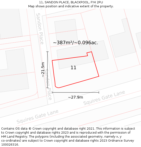 11, SANDON PLACE, BLACKPOOL, FY4 2PU: Plot and title map
