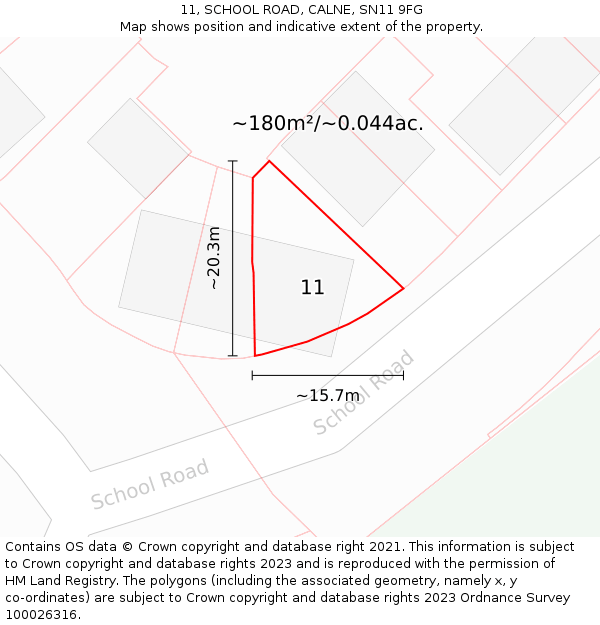 11, SCHOOL ROAD, CALNE, SN11 9FG: Plot and title map