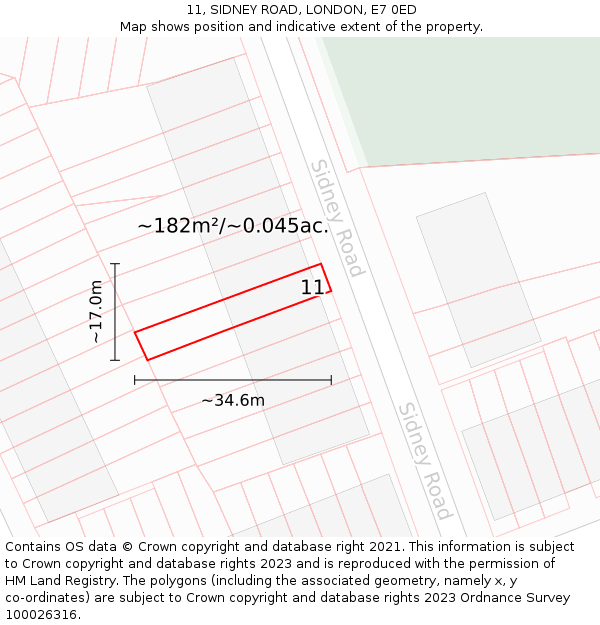 11, SIDNEY ROAD, LONDON, E7 0ED: Plot and title map