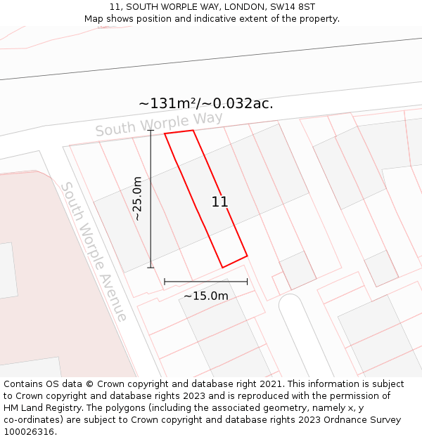 11, SOUTH WORPLE WAY, LONDON, SW14 8ST: Plot and title map