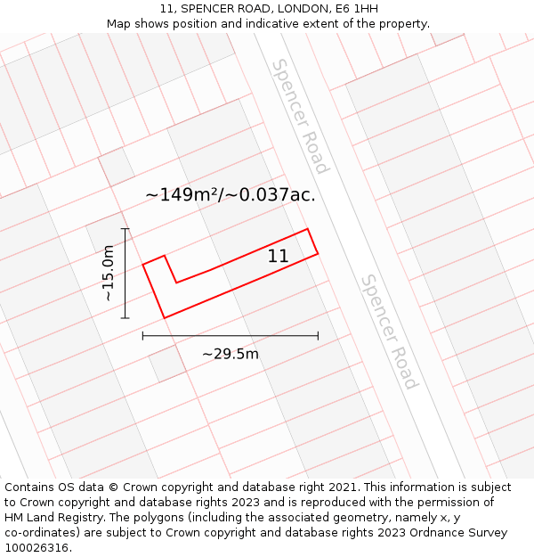 11, SPENCER ROAD, LONDON, E6 1HH: Plot and title map
