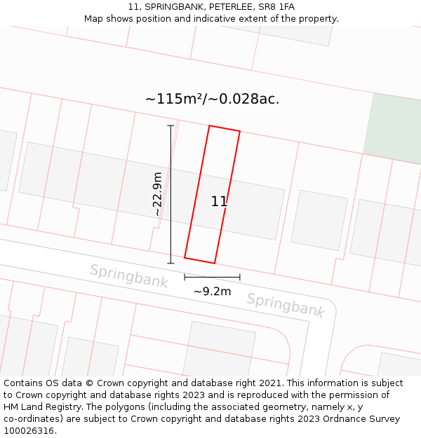 11, SPRINGBANK, PETERLEE, SR8 1FA: Plot and title map