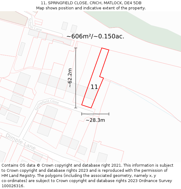 11, SPRINGFIELD CLOSE, CRICH, MATLOCK, DE4 5DB: Plot and title map