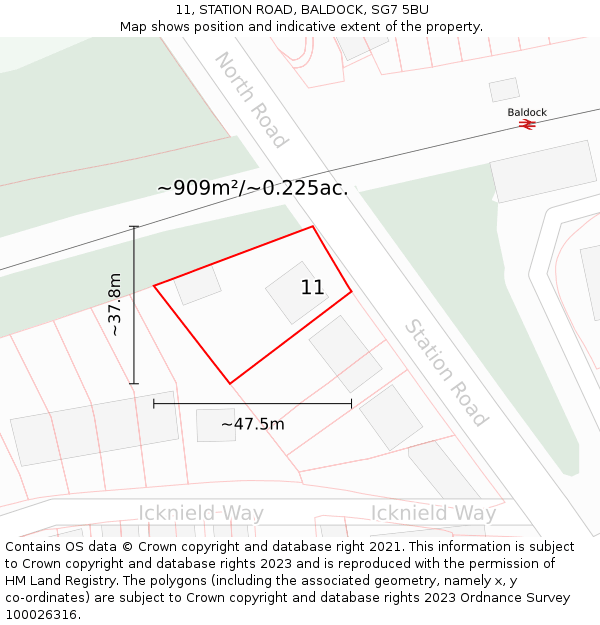 11, STATION ROAD, BALDOCK, SG7 5BU: Plot and title map