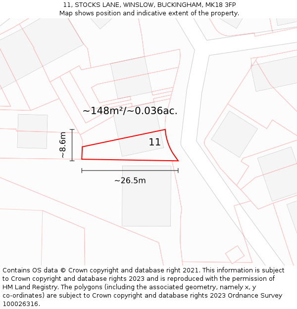 11, STOCKS LANE, WINSLOW, BUCKINGHAM, MK18 3FP: Plot and title map