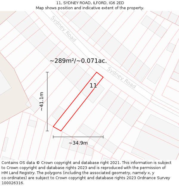 11, SYDNEY ROAD, ILFORD, IG6 2ED: Plot and title map