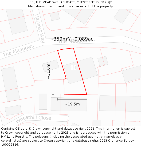 11, THE MEADOWS, ASHGATE, CHESTERFIELD, S42 7JY: Plot and title map