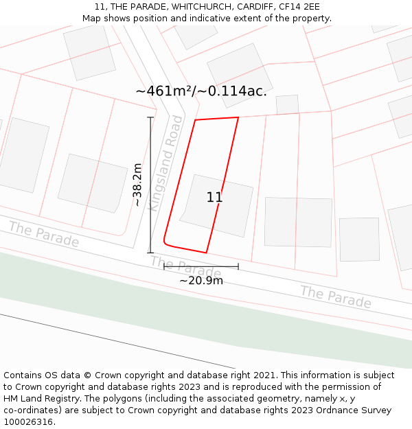 11, THE PARADE, WHITCHURCH, CARDIFF, CF14 2EE: Plot and title map